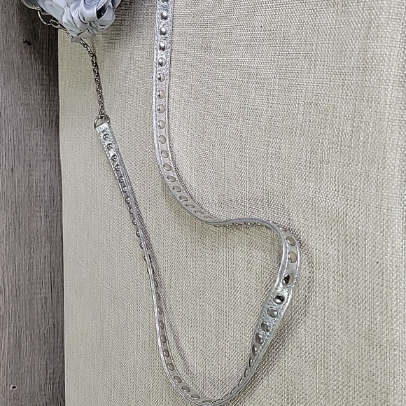 Judith Leiber Silver Canvas Leather Rhinestone Fringe Shoulder Bag - Picture 5 of 11